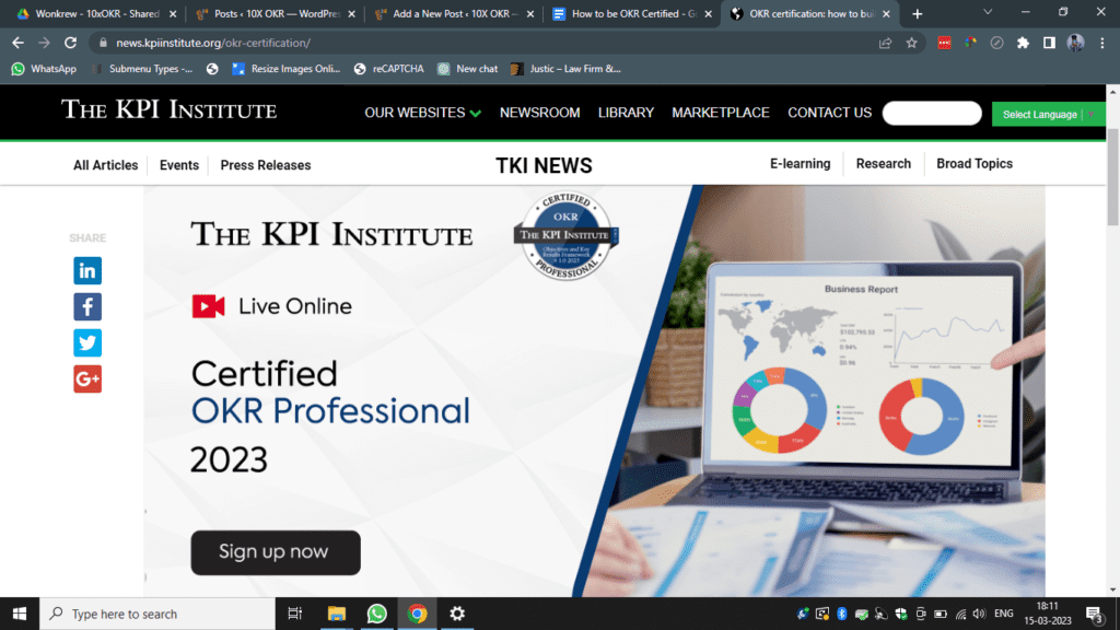 Image of an OKR certification: how to build a high-performance culture program the KPI Institute offers.