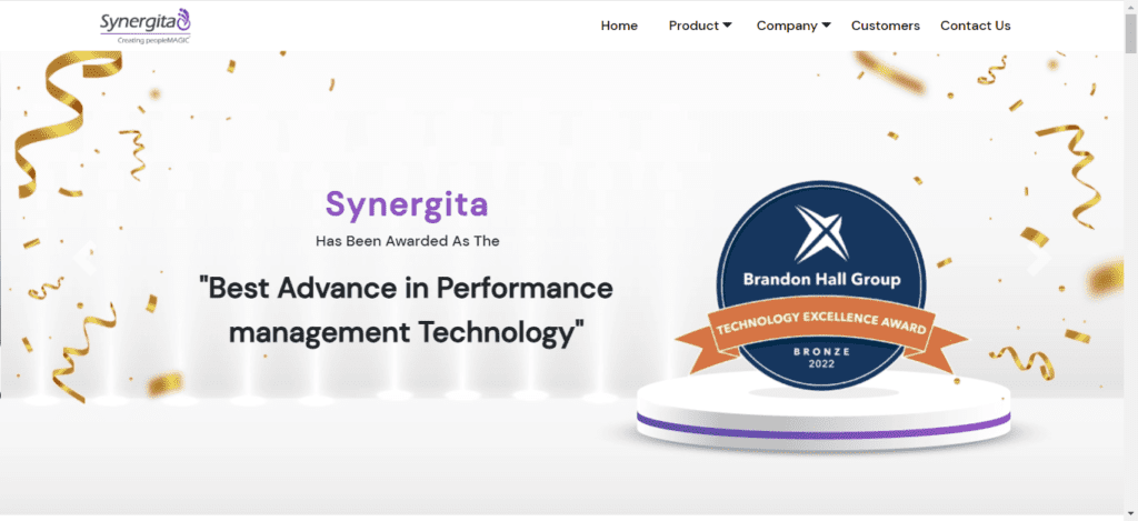 the homepage of one of the best OKR Software tools, Synergita.